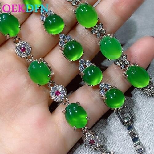 OEKDFN 925 Sterling Silver Bracelet Luxury Emerald Gemstone Bangle Charm Wedding Cocktail Bracelets Women Fine Jewelry Gift