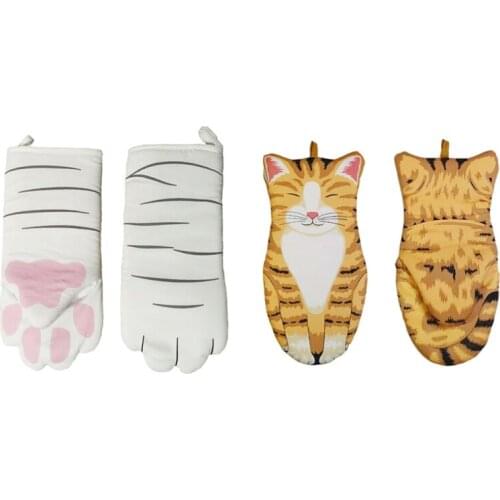 Cat Paws Non-slip Oven Mitts Kitchen Gloves Oven Mitts Long Cotton Baking Insulation Gloves Microwave Heat Resistant Gloves
