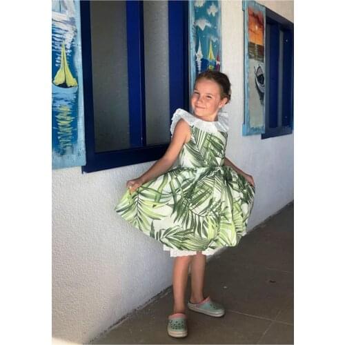 Leaf Pattern Fisto Collar Cotton Lined Linen Dress Floral Waist Fitting Midi Sleeveless Woven Classic Green Voile Slim