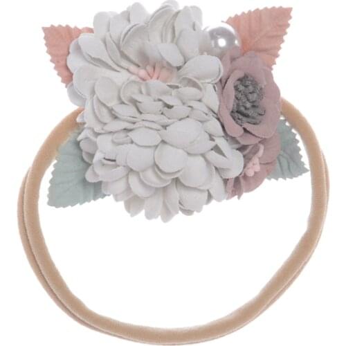 Cute Baby Girls Princess Headband Nylon Elastic Flowers Pearls Fashion Hair Band Accessories Photo Props Gifts