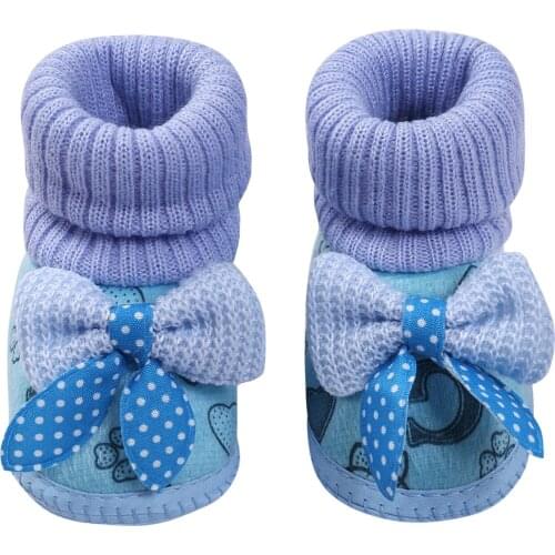 Toddler Babys Walking Shoes Bowknot Plush Antiskid Boots for Kids Lace Up Soft Sole Socks First Walkers Home Wear