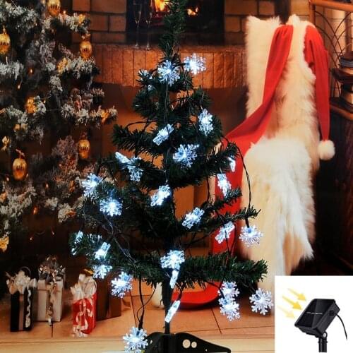 Solar 20/30/40/50/60LED Christmas Garland Snow Flakes String Fairy Lights Outdoor Waterproof For Party Home Tree Wedding Garden
