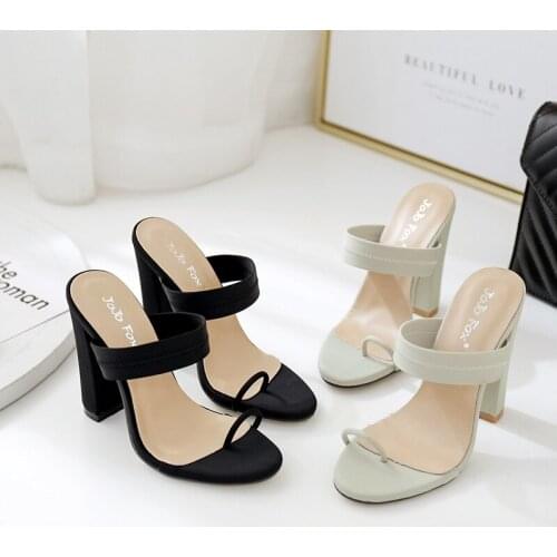 2021 New Summer Sandals Slippers Thin High Heels Sandals Flip Flop Buckle Hollow Women Shoes Sexy Slippers Pumps Green 35-40