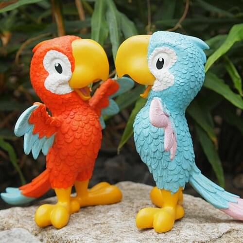 Cute Resin Cartoon Parrot Statue Color Animal Home Office Desk Decoration Ornament Kids Room Garden Decor Birthday Gift