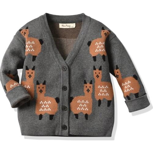 2020 New Fall Autumn 2-6Y Kids Baby Girls Boys Cute Alpaca Knitted Coat V-Neck Long Sleeve Single Breasted Toddler Cardigan