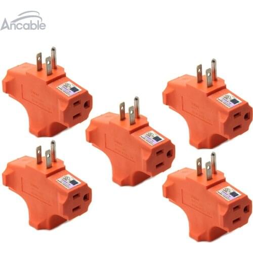 Ancable 3 Way Heavy Duty Grounded Triple Outlet Adapter UL Listed ( T-Shaped Wall Tap ), Orange, 5-Pack