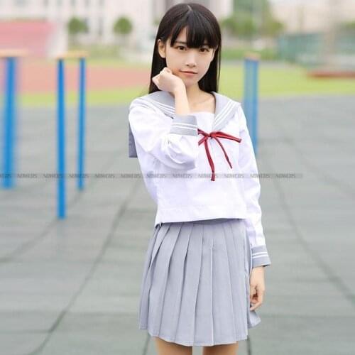 College Korean Junior High School Students Uniforms Class Uniforms White Shirts Work Uniforms Womens Suits Gray Long/Short slee