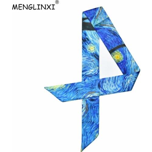 Van Gogh Oil Painting Bag Ribbons 2021 New Print Silk Scarf Women Female Headwear Handbag Small Long Scarves & Wraps Wholesale