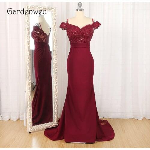 Gardenwed Hot Burgundy Formal Dress 2019 vestidos de festa Vintage Cap Sleeves Woman Applique Chiffon Evening Dresses