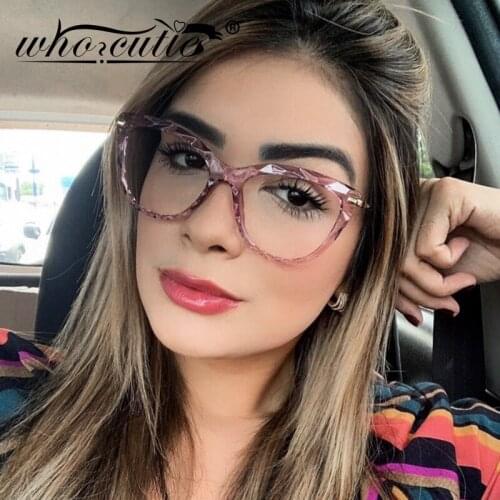 WHO CUTIE Women Cat Eye Glasses Frame 2020 Brand Design Fashion Vintage Leopard Frame Blue Blocking Light Eyeglasses Female S189