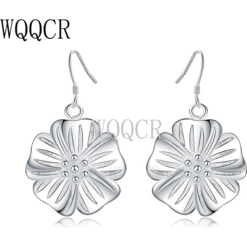 WQQCR Hot Sale 925 Fashion Jewelry Silver colorColor Color Flowers Leaf Shape Earring Jewelry Ladies Earrings for Wedding Party