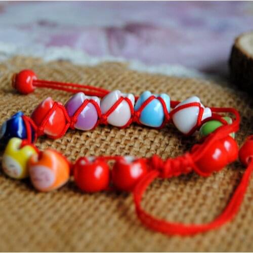 Y1UE Ceramic Lucky Fortune Cat Charm Beaded Red String Bracelet Lucky Wish Jewelry