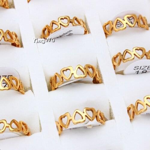 Yingwu 5pcs/lot Fashion Gold Minimalist Glossy Hollow Love Heart Stainless steel Rings For Women Wedding Rings anillos mujer