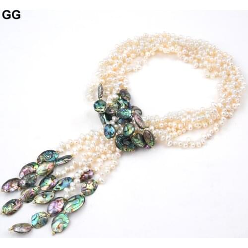 GuaiGuai Jewelry 49'' 3 Strands Natural White Pearl Abalone Shell Necklace