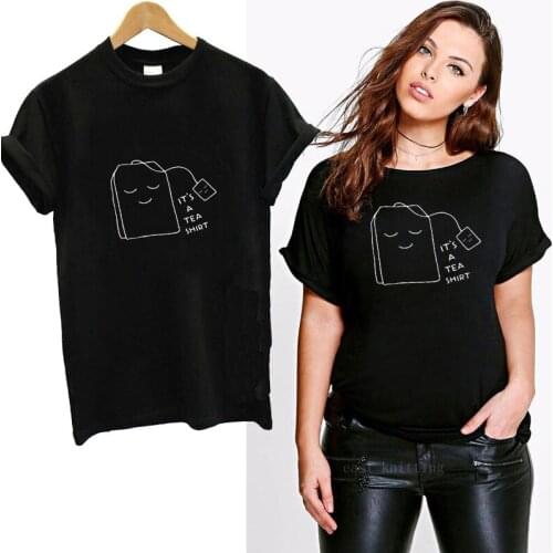 Its A Tea Shirt Letter Short Sleeve O Neck Loose Tshirt Women Summer Ladies Tee Shirt Tops Clothes Tea Bag Print T Shirt Women