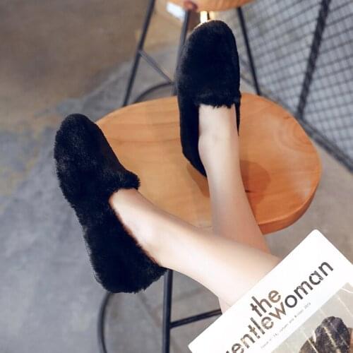 Woman winter flat shoes flats shoes women Warm Snow Peas Shoes Flat Slip-On Plush Casual Single Shoes U12-81