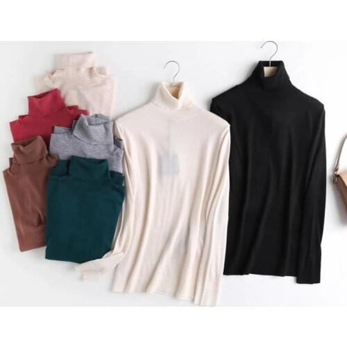 Dave&Di Winter Pull Femme England Style Fashion Simple Solid Turtleneck Knit Wool Sweaters Women Pullovers Tops