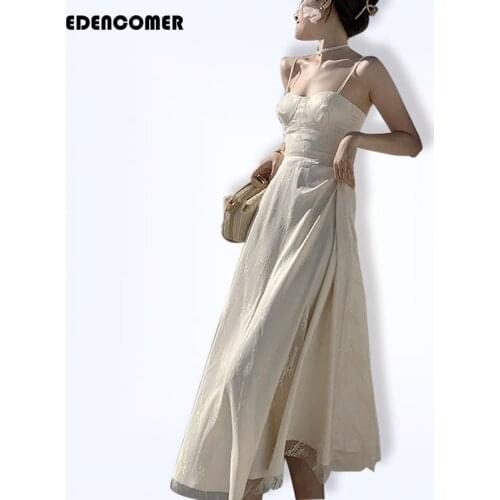 2021 New Lace Holiday Dress Womens Wrapped Chest Retro Dresses Yamamoto Over-the-knee Spring/Summer Vintage Sling Dress