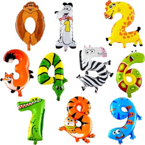 Cheap 1Pcs Animal Number Foil Balloon Wedding Happy Birthday Party Decoration Balloons Kids Babys Childrens Toys Gifts 16 inch