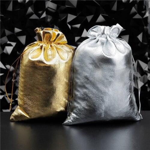 10pcs Golden/silver Bags Special Design Soft Smooth jewelry Phone Delicate Strange Packaging Wedding Pouches7X9CM 9X12CM 11X16CM