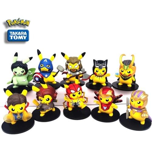 10cm Pokemon Pikachu cosplay Spiderman Iron Man Thor Captain America Hulk Model Cartoon Movie Toy Children Christmas Gift