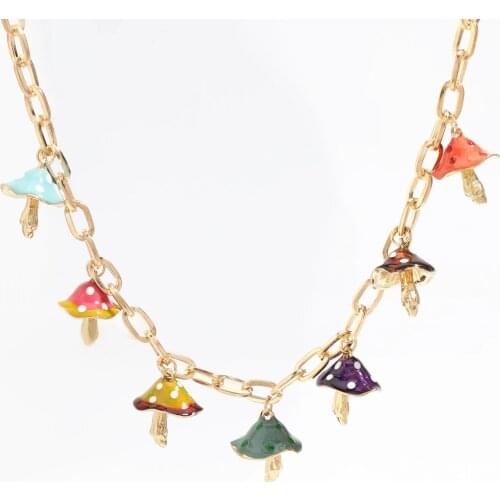 2021 New Fashion Multi-layer Alloy Drip Oil Mushroom Pendant Hip Hop Long Chain Necklace for Women Men Jewelry Pendant Necklace