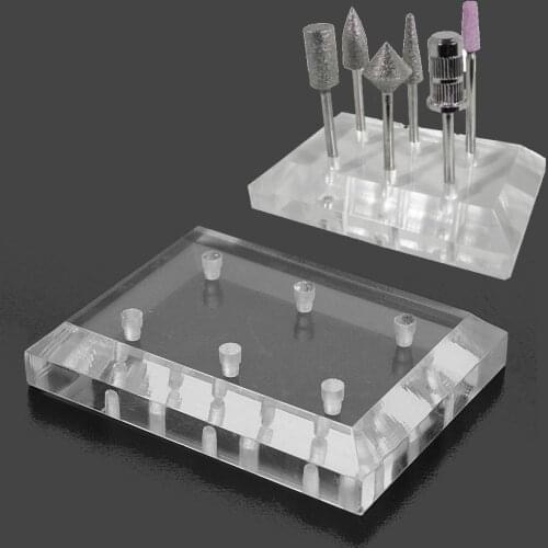 Acrylic Clear 6 Holes Nail Drill Bit Tool Stand Display Holder Carbide Box