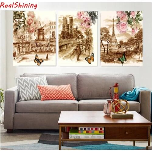DIY 5d Diamond Embroidery 3pcs European city Diamond Painting Stitch Cross Diamond Mosaic home Decor H1436