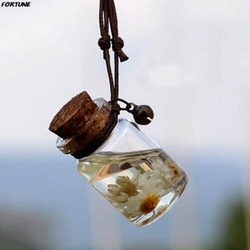 Car Ornament Car Perfume Bottle Pendant Air Freshener Empty Hanging Bottle Pendant With Flower For Auto Rearview Mirror Decor