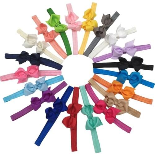 20pcs/lot 3inch Hair Bows With Elastic Headbands Soft Stretch Headband with Ribbon Bow Hairband Kids Hair Accessories 20colors