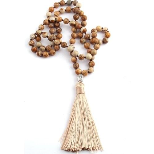 Free Shipping Fashion Yoga Jewelry Brown Stones Bohemian Tribal Jewelry Buddha Long Tassel Necklace