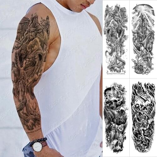Large Arm Sleeve Tattoo Angel Halo Roman Soldier Waterproof Temporary Tatto Sticker Soldier Owl War Body Art Full Fake Tatoo
