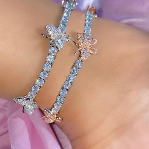 INS Cute Butterfly Rhinestone Tennis Chain Anklet Bracelet for Women Hip Hop Jewelry Barefoot Sandals Foot Chain Anklet Beach