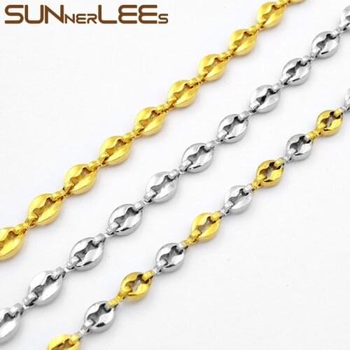 SUNNERLEES Jewelry 4mm Mens Womens Coffee Beans Link Chain Stainless Steel Necklace Silver Color Gold Plated SC34 N