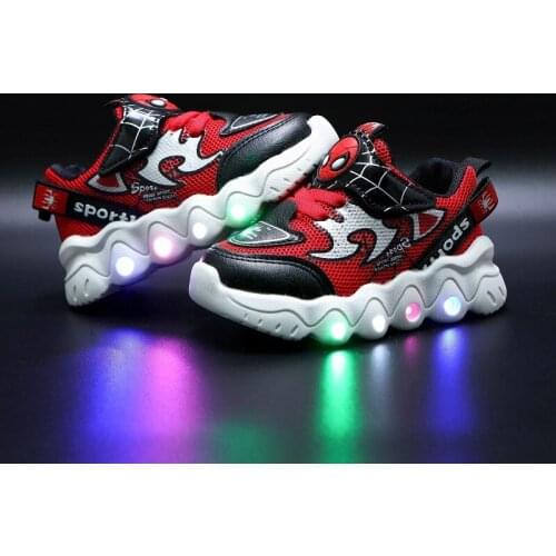 Disney 2021 childrens cartoon spiderman boy girl casual shoes sneakers non-slip soft bottom light up shoes Tennis shoes