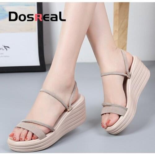 Dosreal Women Sandals Suede Leather Wedges Heel Flat Sandals Women Beach Gladiator Sandals Ladies Platform Sandals Shoes