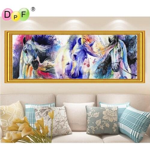 DPF Diamond Embroidery Color horse Diy Diamond painting Cross Stitch For Bedroom decor round Full diamond Mosaic Crafts Gift