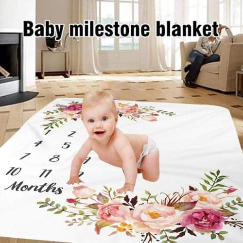 1 pc Baby Milestone Blanket Flannel Newborn Photo Prop Backdrop with Monthly Growth Chart for Girl and Boy 11UC