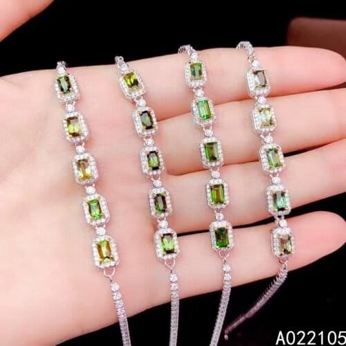 KJJEAXCMY fine jewelry 925 sterling silver inlaid Natural green tourmaline women vintage luxury square gem hand bracelet support
