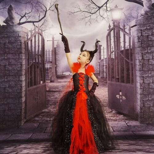 Halloween Costume for Kids Children Clothing Evil Queen Girls Tutu Dress with Horns Party Cosplay Costume