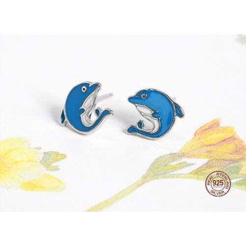 LKO 925 Sterling Silver Cute Small Dolphin Stud Earrings Fashion Personality Ornaments For Women Student Jewelry Gift