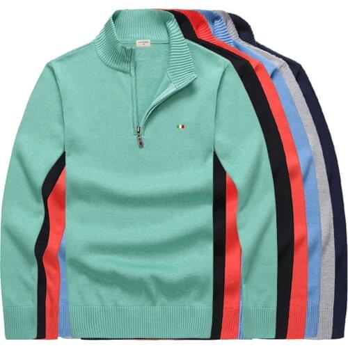 Flag Logo High Quality Mens Sweaters Pullovers 100% Cotton 2021 Autumn Winter Half-Height Zipper Knitted Sweater RL8504