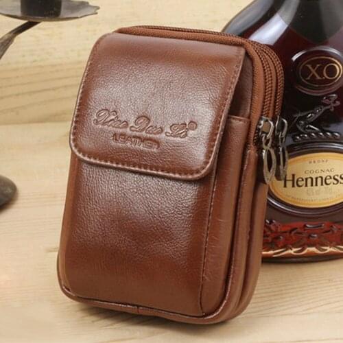New Men Genuine Leather Cowhide Vintage Travel Cell Mobile Phone Case Cover Belt Pouch Purse Fanny Pack Waist Bag