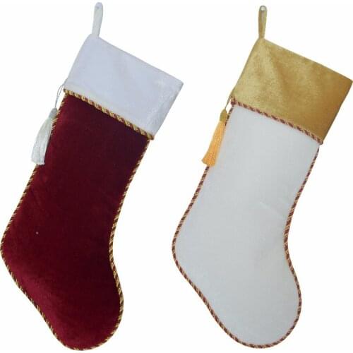 New arrvial Set of 2 pcs White & Red Velvet Stocking with tassel decoration Socks Christmas stocking