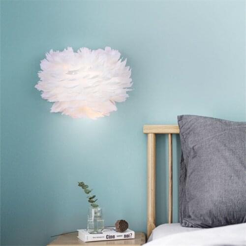 Nordic White Feather Wall Lamps LED Princess Room Bedroom Modern Living Sconce Wall Lights Children Wedding Room Deco Fixtures