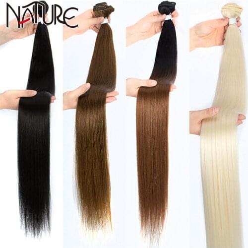 Nature Hair 36 inch Yaki Straight Hair Bundles 120G Ombre 613 Brown Synthetic Hair Weave Ponytail Hair Extensions Free Shipping