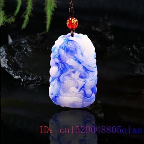 Jade Dragon Pendant Gifts Natural Amulet Charm Fashion Necklace Blue Gemstone Chinese Jadeite Carved White Jewelry