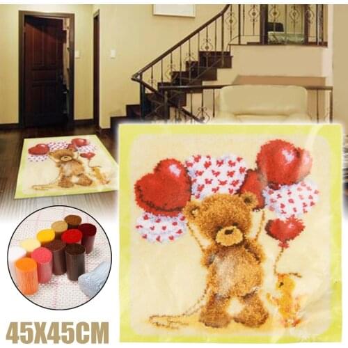 1Pc Large Latch Hook Rug Carpet Kit Cute Bear Balloon Pattern Cushion 450*450mm DIY Making For Handicraft Lovers Friends Family