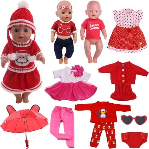 Doll Clothes Red Sweater Pajamas Umbrella T-shirt For Baby 43 Cm&18 Inch American Doll Girl,Born Baby Accessories,Our Generation