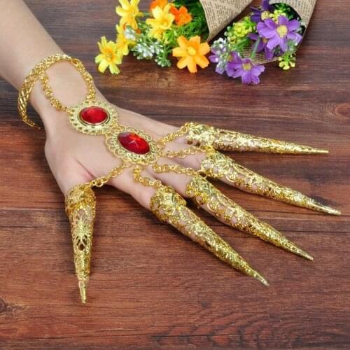 P52 New Extension Jewelry Indian Belly Dance Lengthened Nail Hand Bracelet Nail Cover Accessories Belly Dance Nails Adult Kids